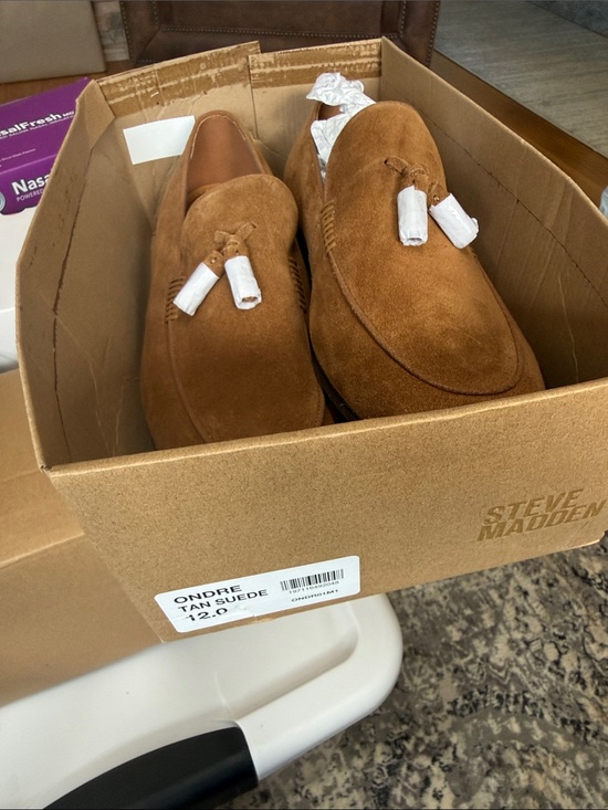 Never worn Tan suede Steve Madden loafer shoes size 12